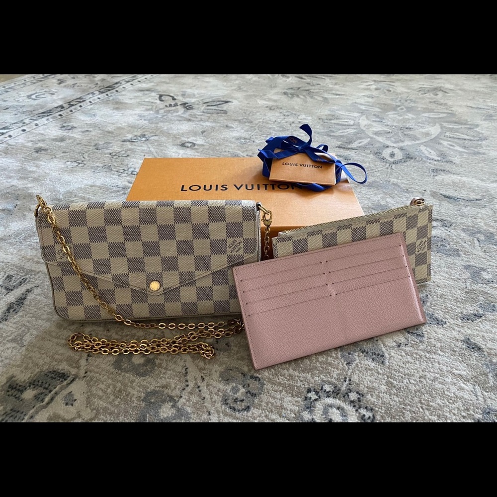 Louis Vuitton Pochette Felicie White Damier Azur Canvas Cross Body Bag